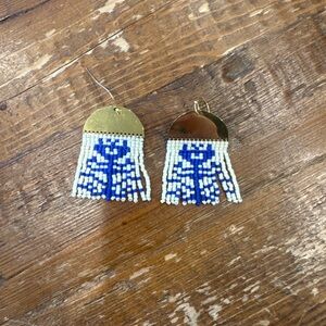 Handmade Gold & Blue Beaded Fringe Earrings